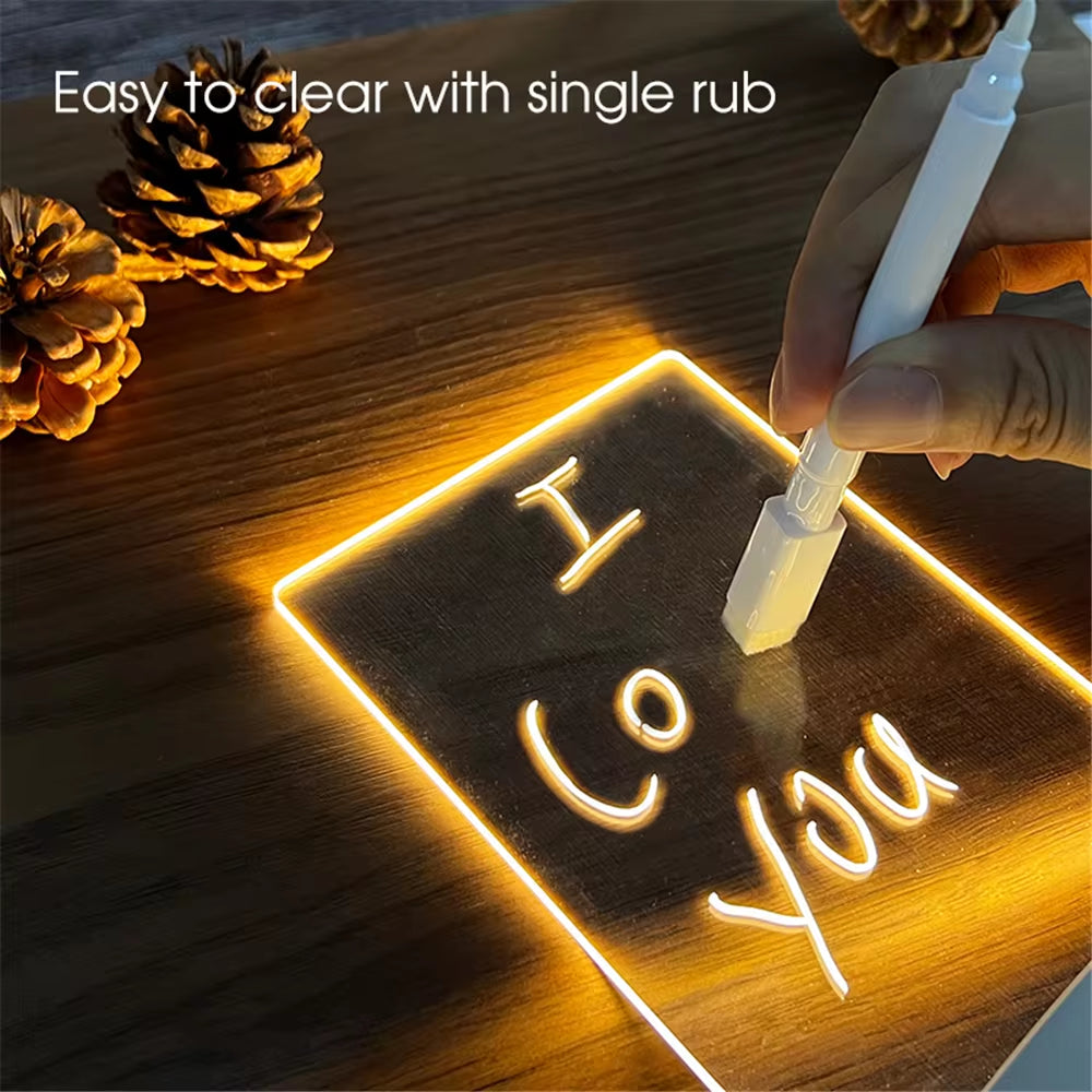 Transparent Luminous LED Night Light with Erasable Message Board and Calendar - USB Acrylic Desktop Ornament