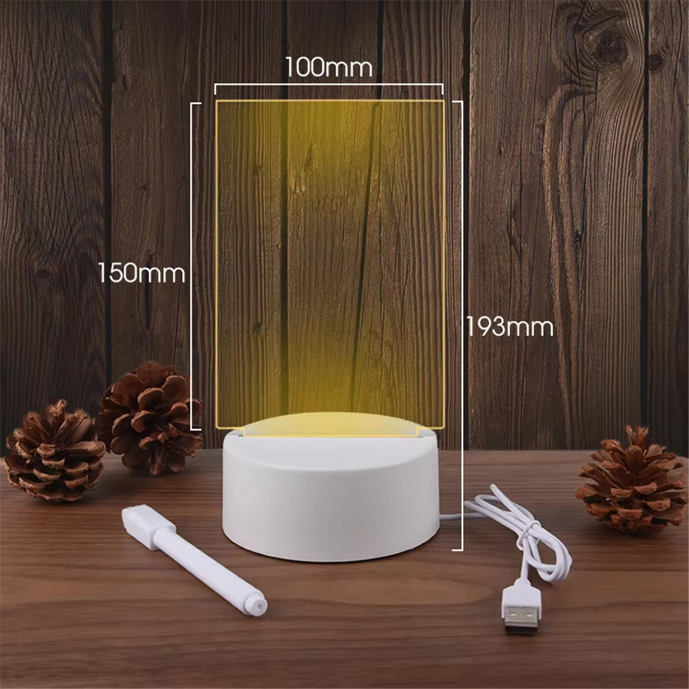 Transparent Luminous LED Night Light with Erasable Message Board and Calendar - USB Acrylic Desktop Ornament